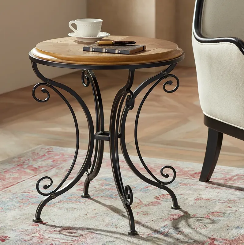 Leda 22 1/4" Wide Gold Brushed Black Round Accent Table