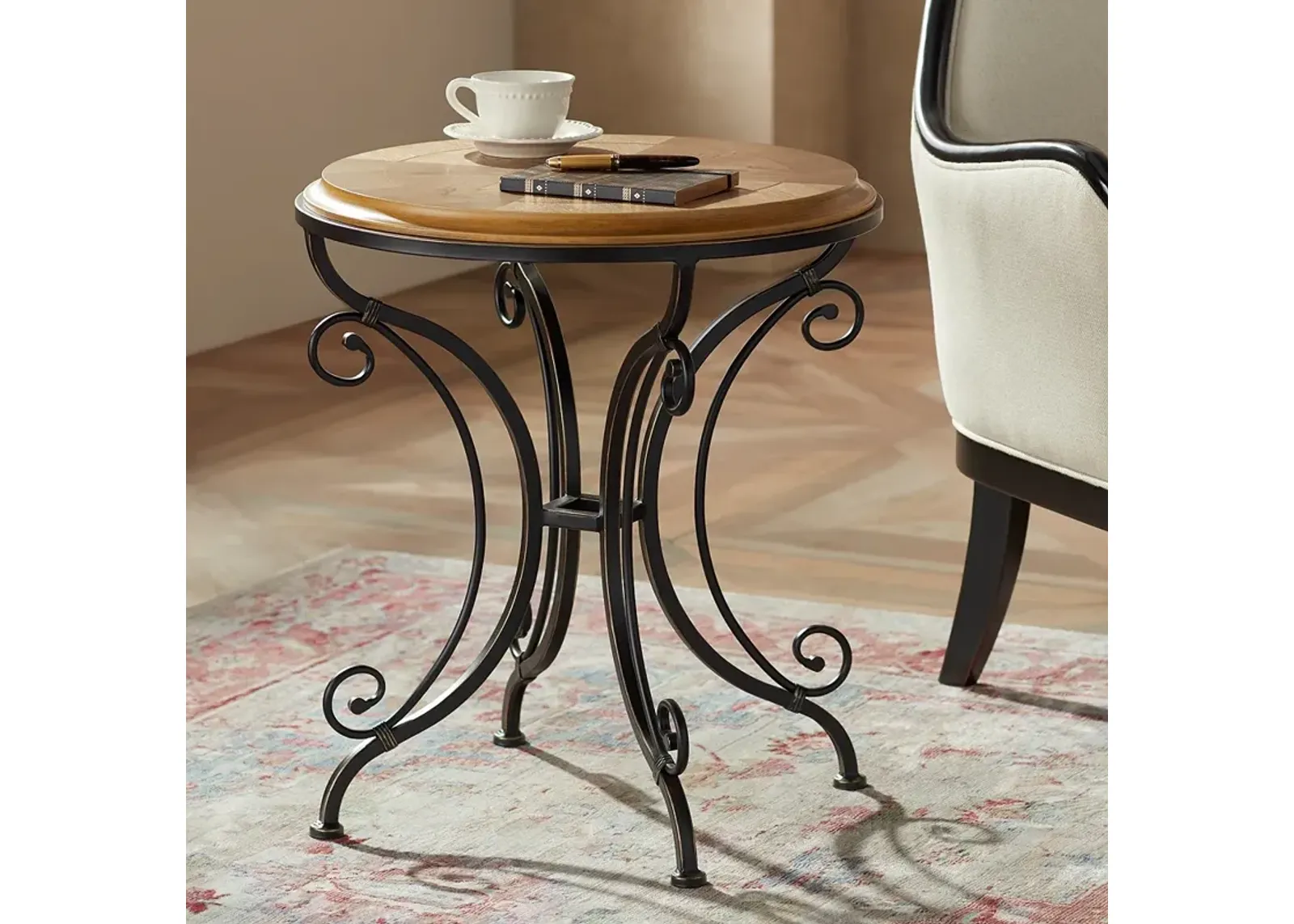 Leda 22 1/4" Wide Gold Brushed Black Round Accent Table