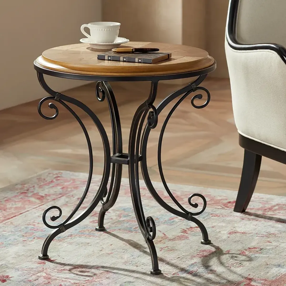 Leda 22 1/4" Wide Gold Brushed Black Round Accent Table