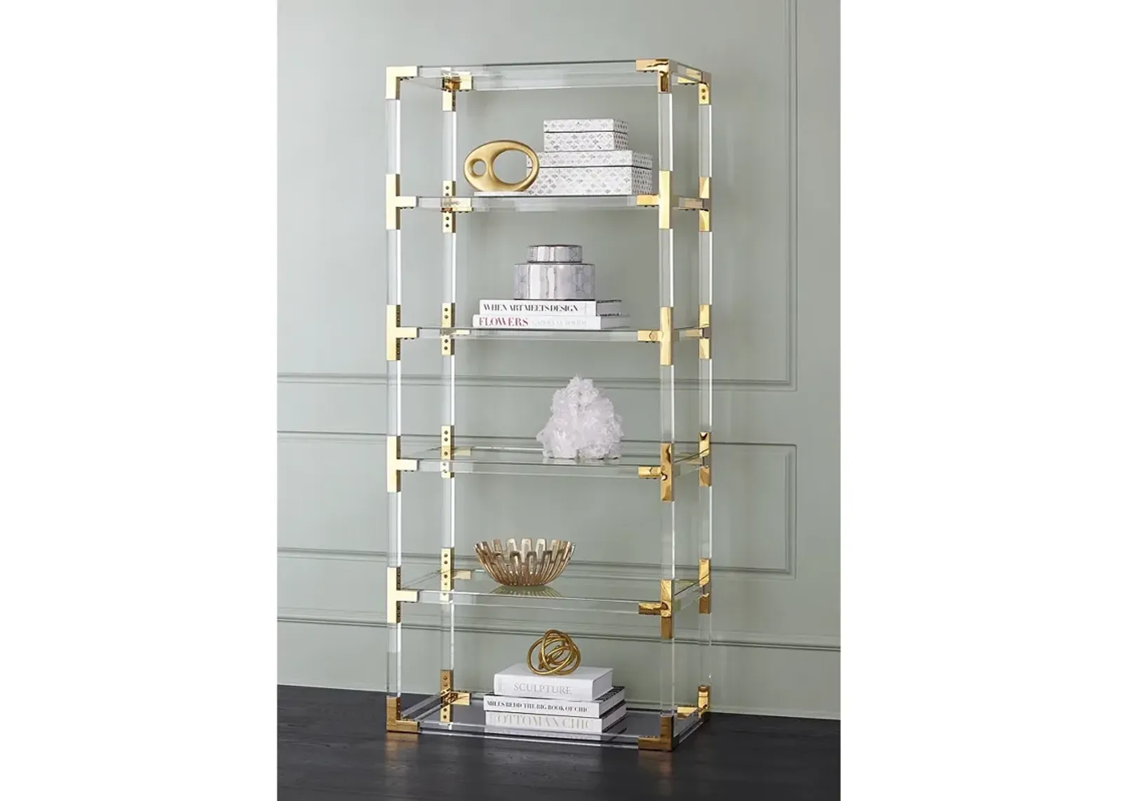 Hanna 70 3/4" Clear Acrylic and Gold 6-Shelf Open Bookcase