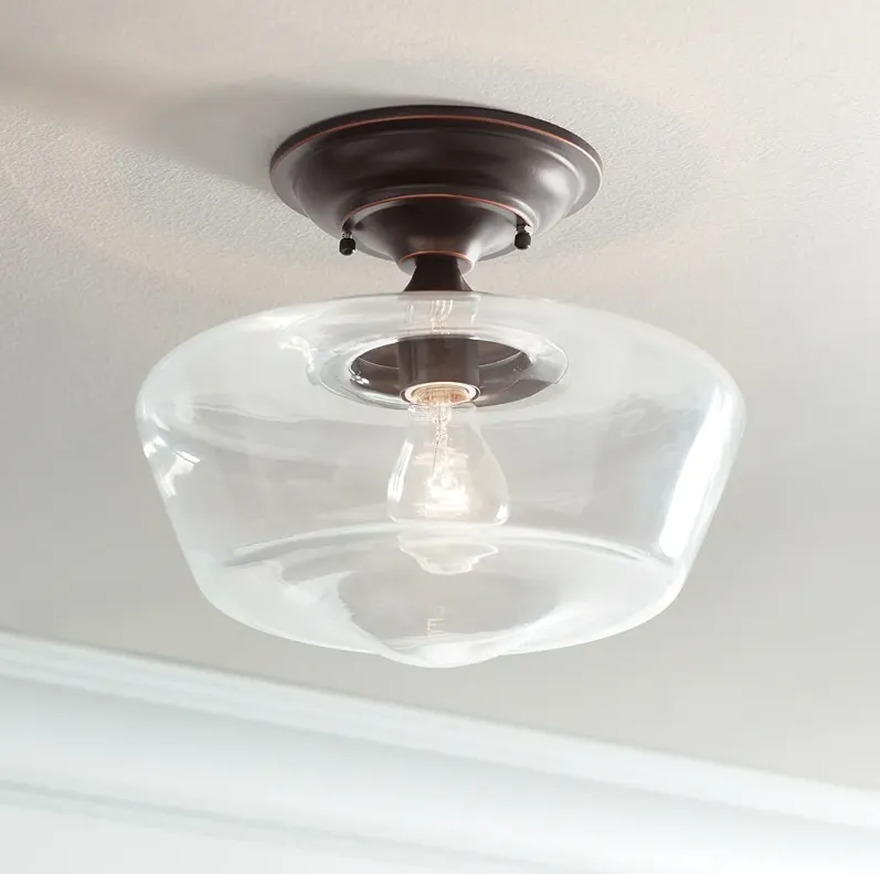 Regency Hill Schoolhouse Floating 12" Bronze Clear Glass Ceiling Light