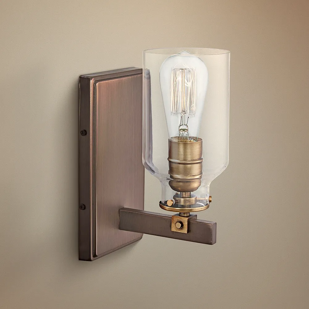 Morrow 10" High Harvard Court Bronze and Gold Wall Sconce