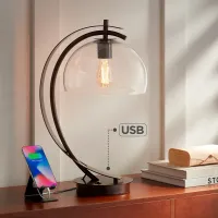 Possini Euro Calvin 22 1/2" Glass Dome USB Table Lamp with LED Bulb