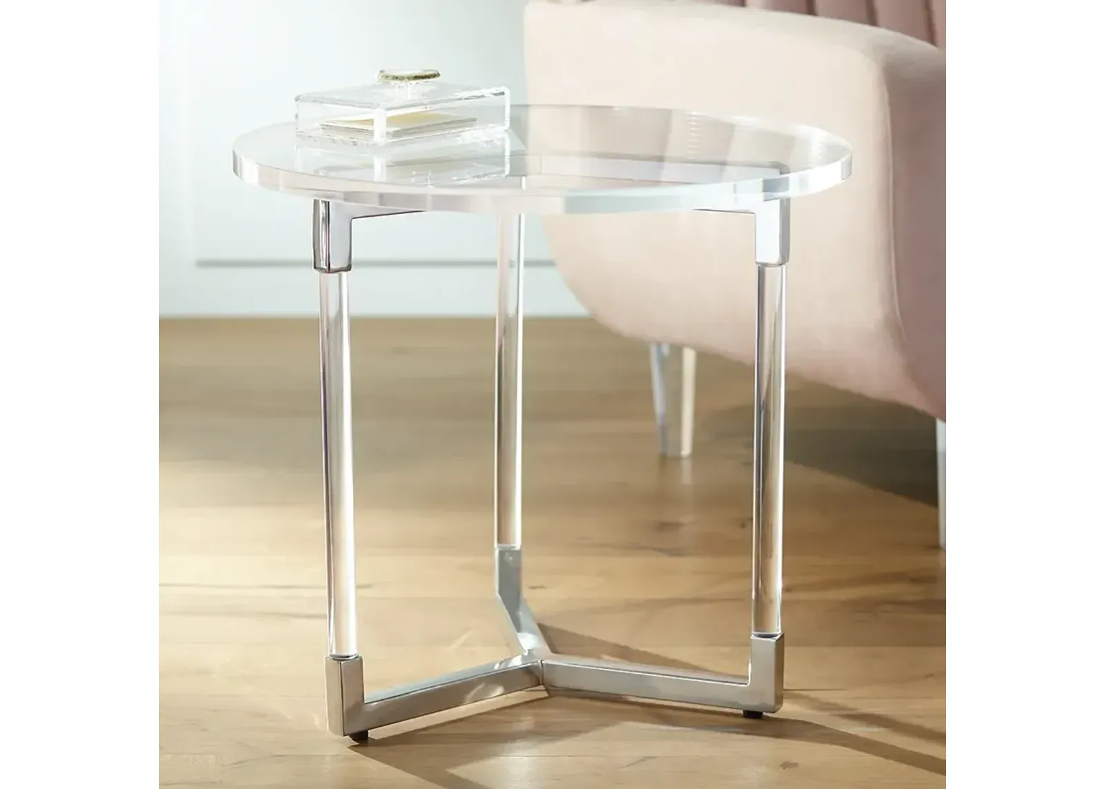 Linda 22" Wide Clear Acrylic Round Modern Accent Table