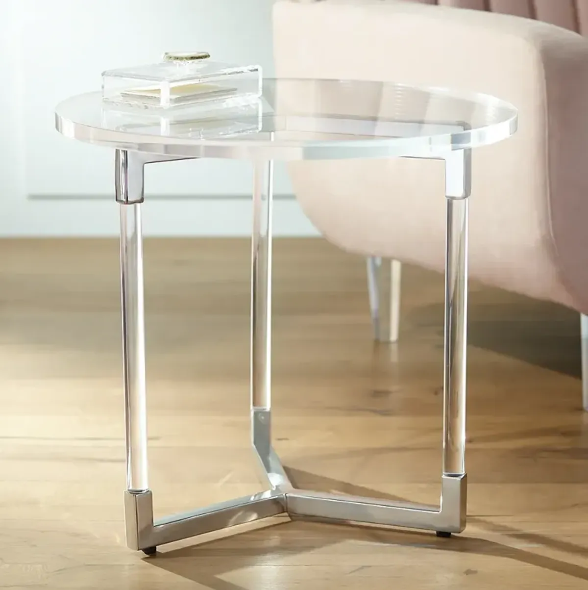 Linda 22" Wide Clear Acrylic Round Modern Accent Table