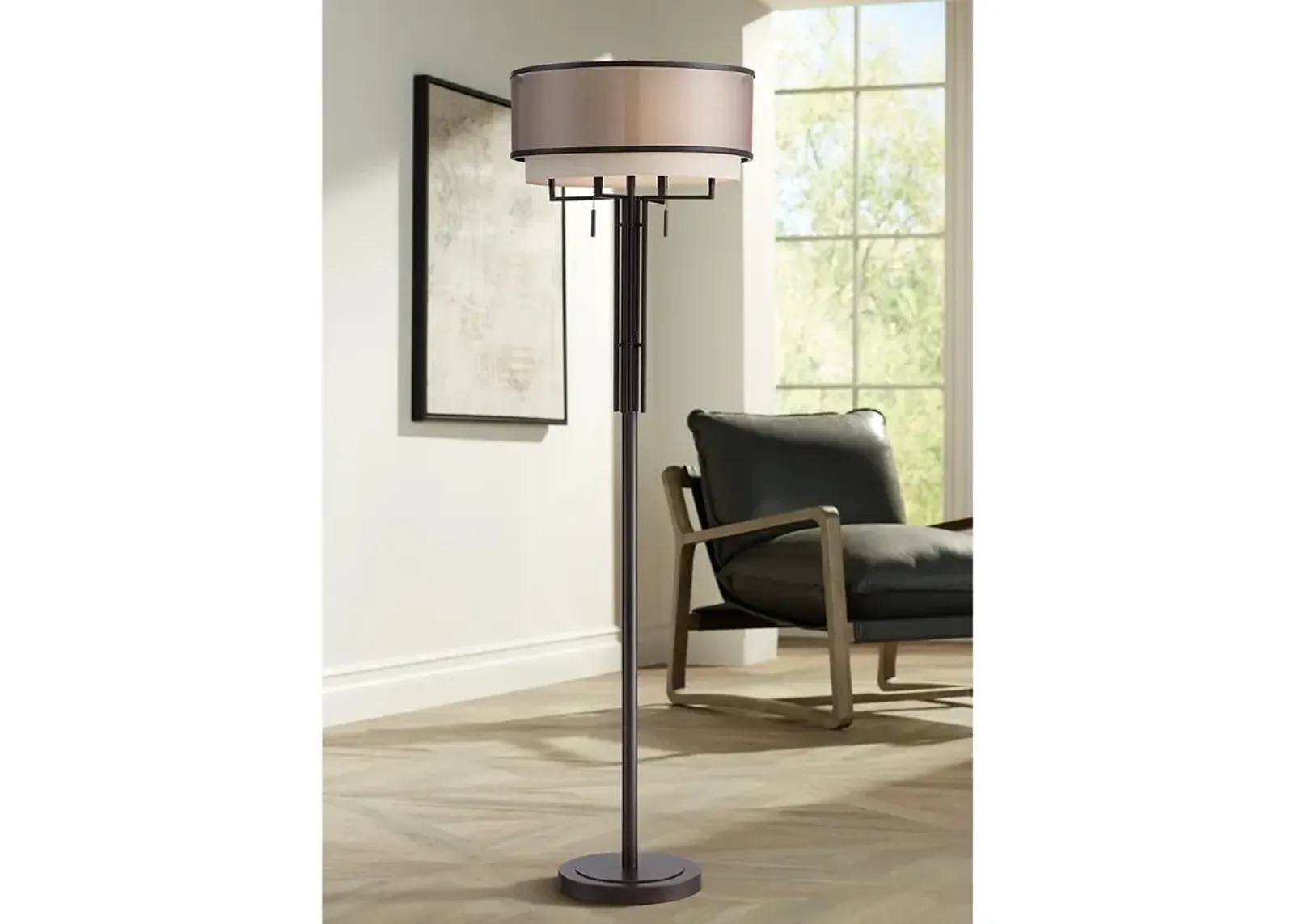 Franklin Iron Works Alamo 62" Bronze Double Shade Floor Lamp