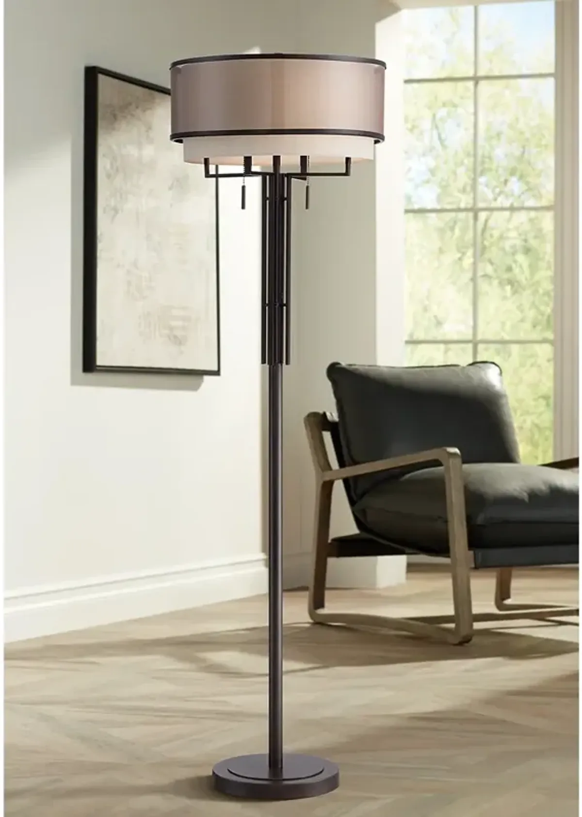 Franklin Iron Works Alamo 62" Bronze Double Shade Floor Lamp