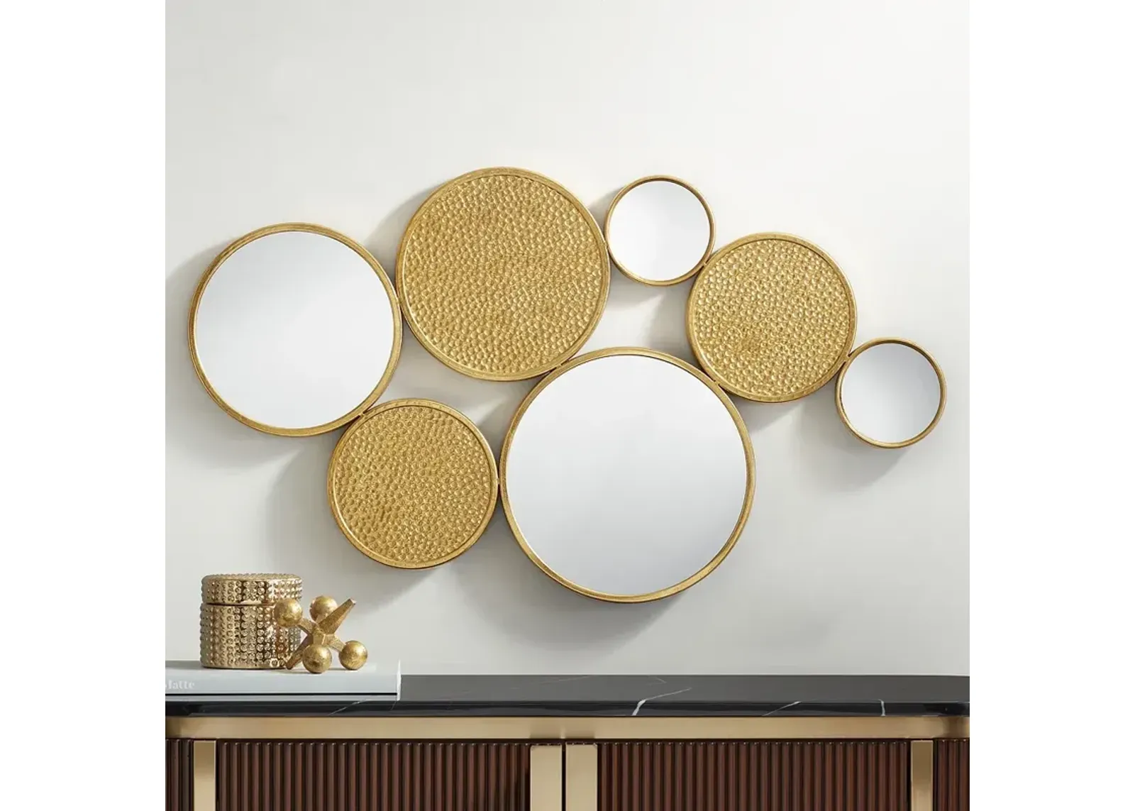 Matte Gold 35 3/4" x 20" Round Mirrored Wall Art