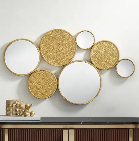 Matte Gold 35 3/4" x 20" Round Mirrored Wall Art