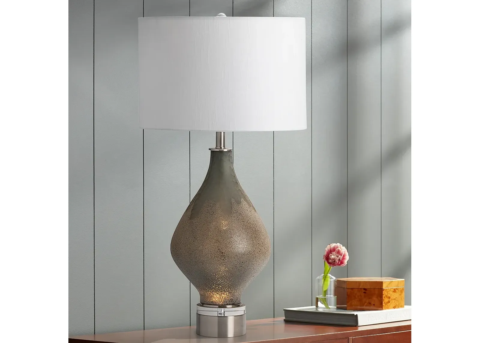 Crestview Collection Moody Gray Glass Table Lamp