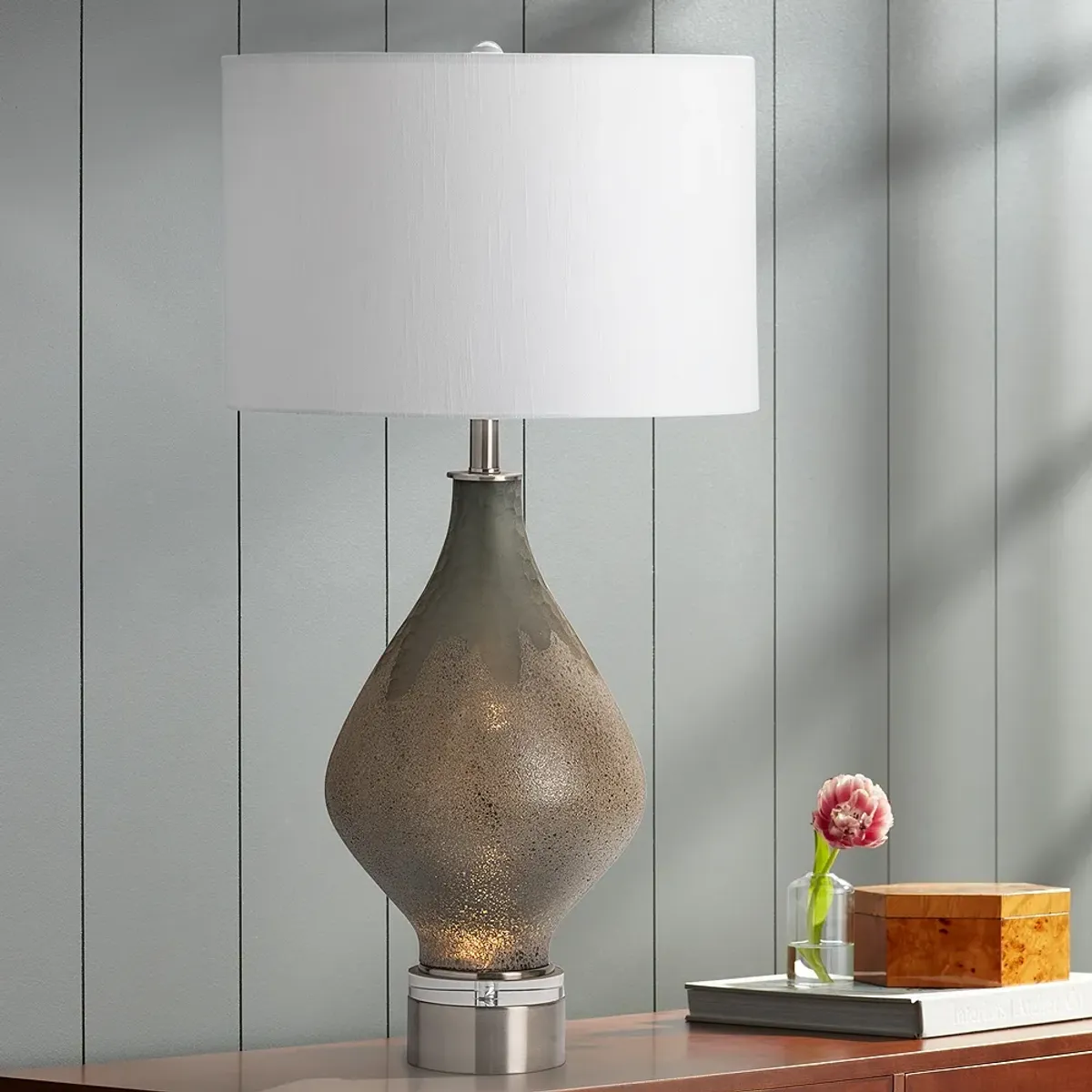 Crestview Collection Moody Gray Glass Table Lamp