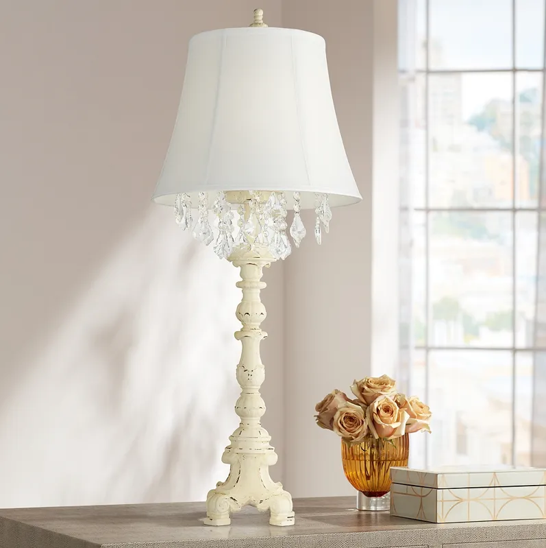 Barnes and Ivy Duval 34 1/2" French White Table Lamp with Crystals