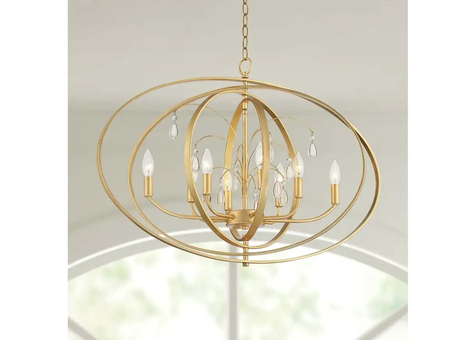 Possini Euro Tiller 32" Wide Crystal and Gold Leaf 8-Light Pendant