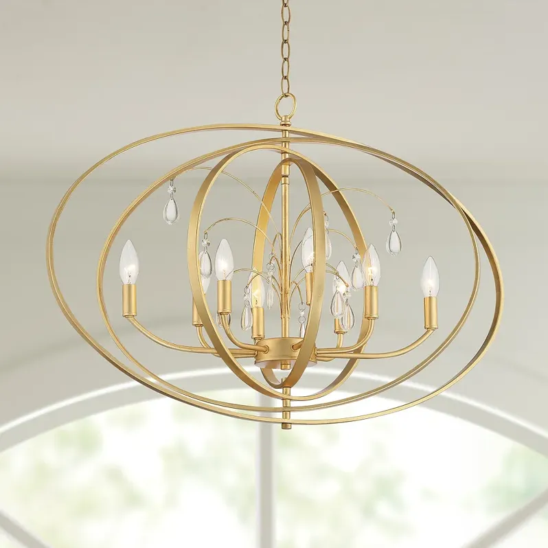 Possini Euro Tiller 32" Wide Crystal and Gold Leaf 8-Light Pendant