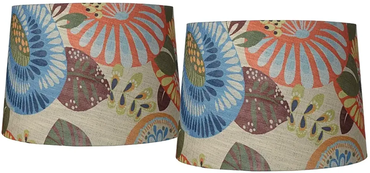 Tropic Fabric Set of 2 Drum Lamp Shades 14x16x11 (Spider)