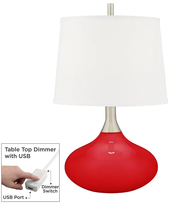 Color Plus Felix 24" Modern Bright Red Table Lamp with USB Dimmer