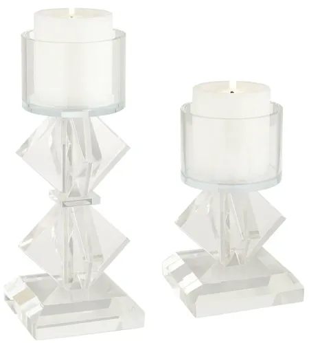 Ellie Diamond Stack Glass Pillar Candle Holders Set of 2