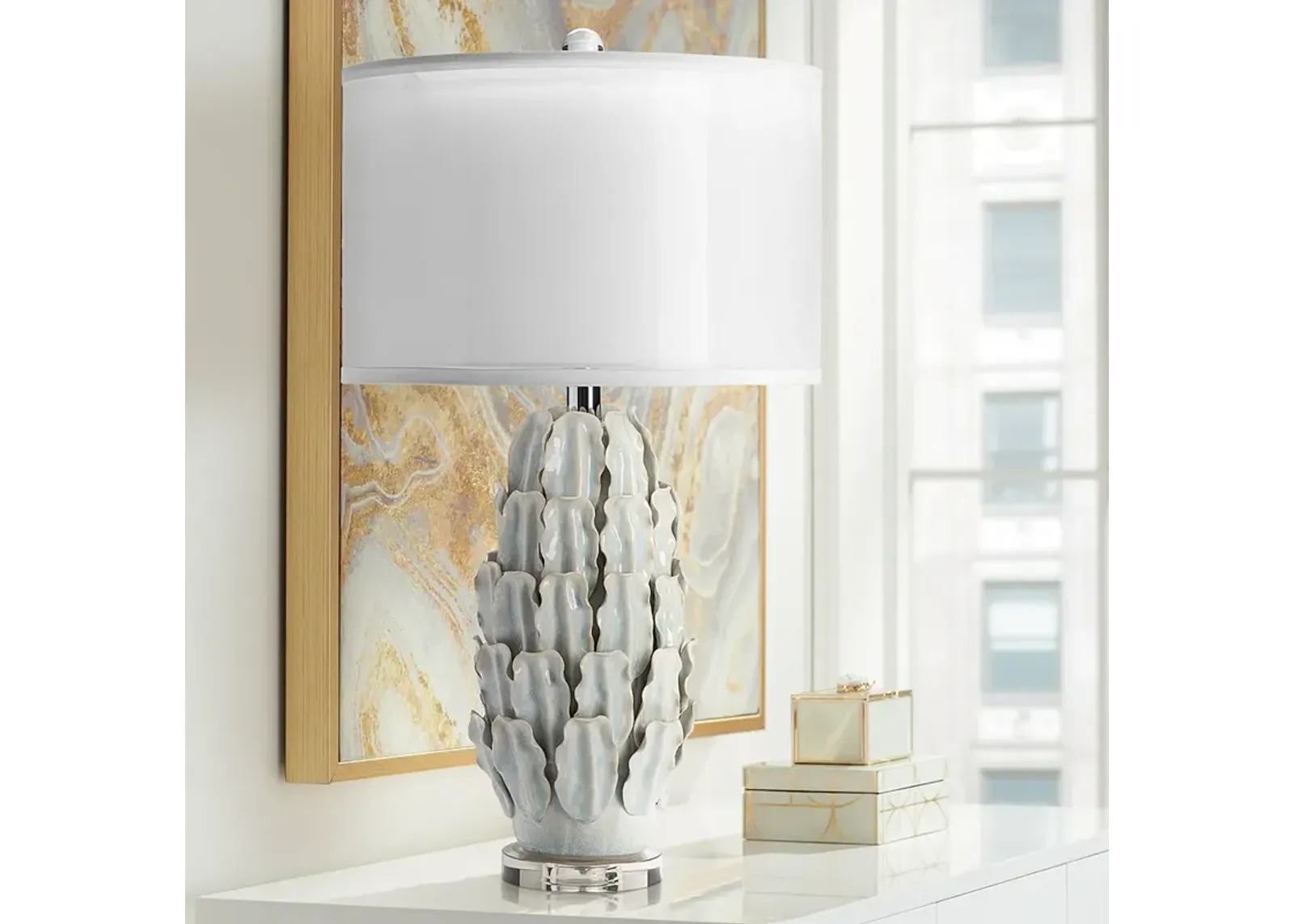 Crestview Collection Monticito Ivory and Soft Blue Ceramic Table Lamp