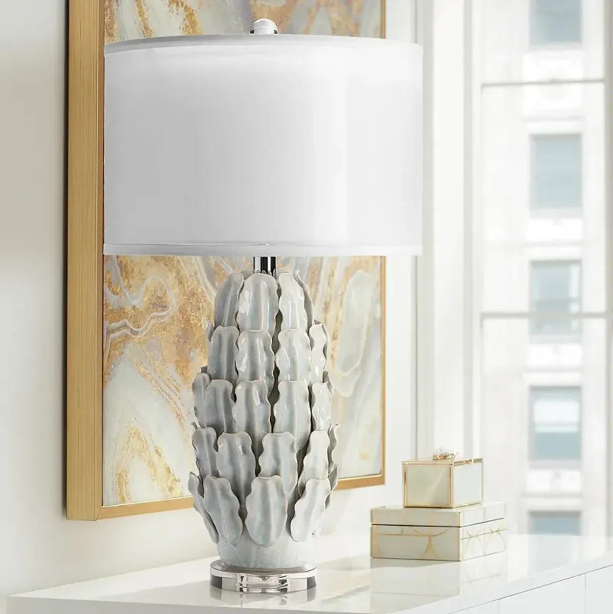 Crestview Collection Monticito Ivory and Soft Blue Ceramic Table Lamp