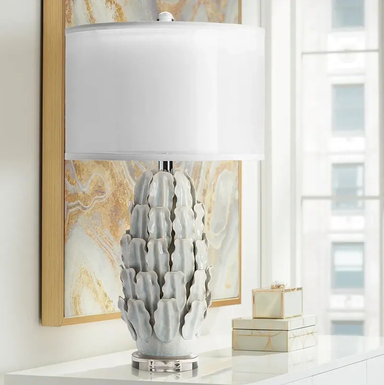 Crestview Collection Monticito Ivory and Soft Blue Ceramic Table Lamp