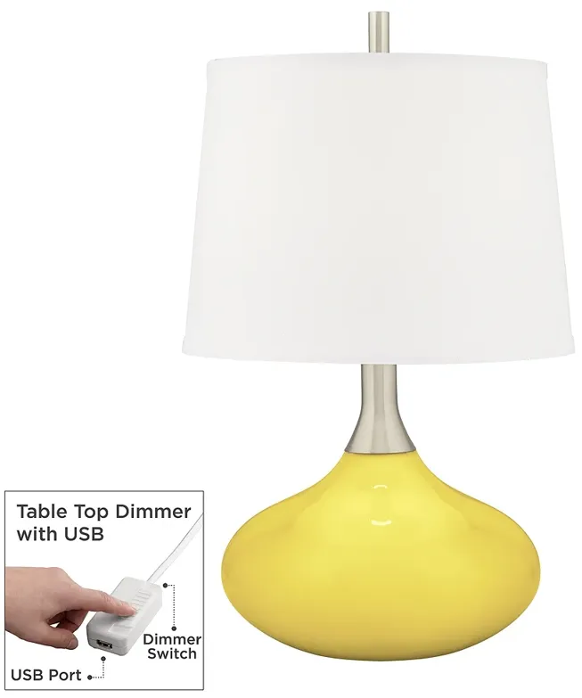 Color Plus Felix 24" Lemon Twist Yellow Table Lamp with USB Dimmer