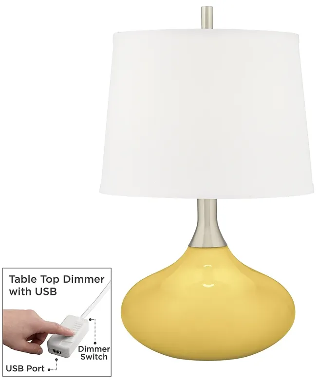 Color Plus Felix 24" Daffodil Yellow Table Lamp with USB Dimmer