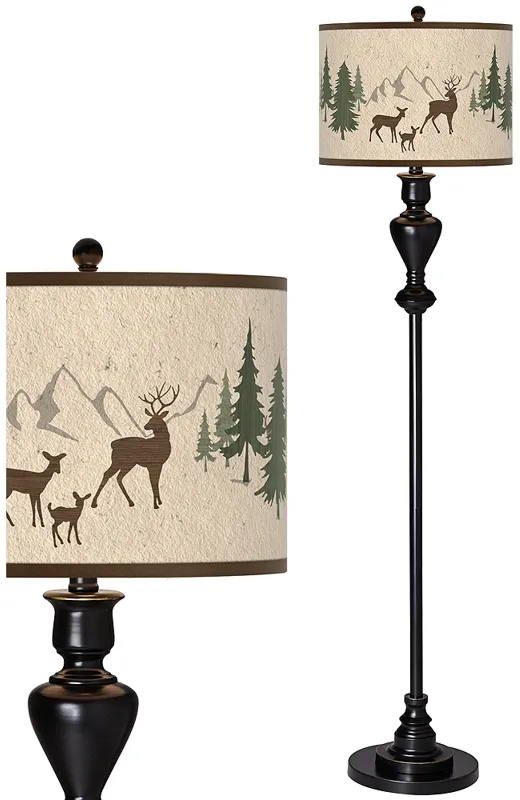 Deer Lodge Giclee Glow Black Bronze Floor Lamp