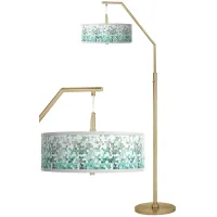 Aqua Mosaic Giclee Warm Gold Arc Floor Lamp