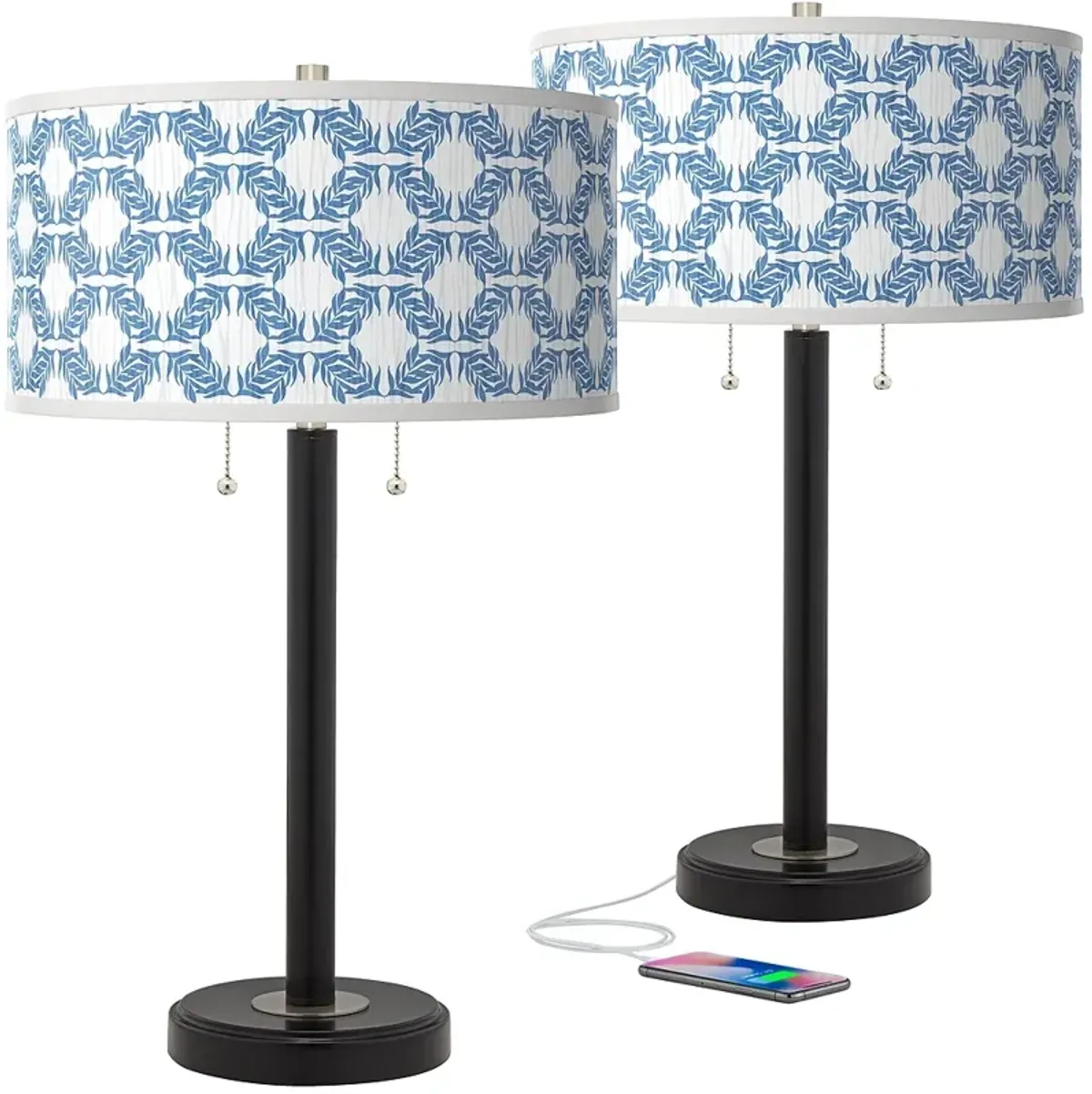 Giclee Glow Arturo 25" Leaf Symmetry Bronze USB Table Lamps Set of 2