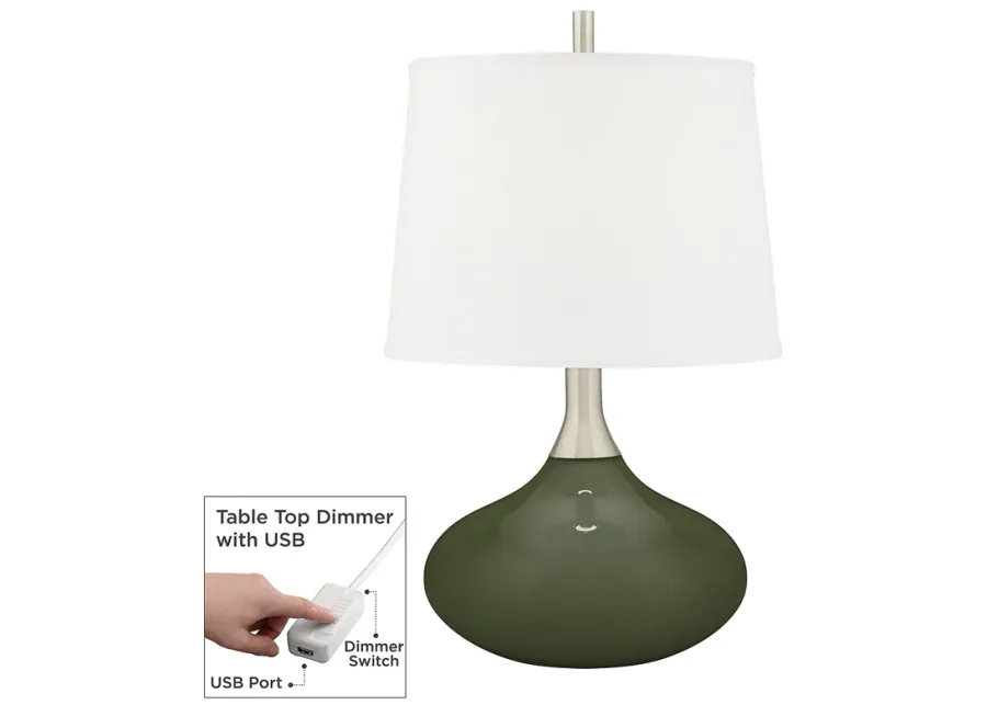 Color Plus Felix 24" Secret Garden Green Table Lamp with USB Dimmer