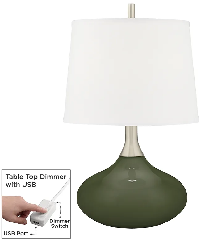 Color Plus Felix 24" Secret Garden Green Table Lamp with USB Dimmer