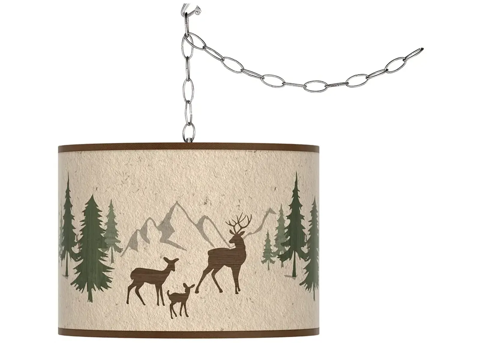 Deer Lodge Giclee Glow Rustic Style Plug-In Swag Pendant Light