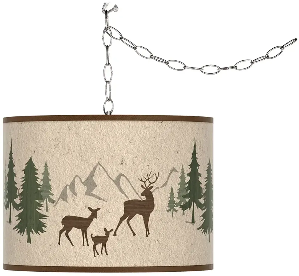 Deer Lodge Giclee Glow Rustic Style Plug-In Swag Pendant Light