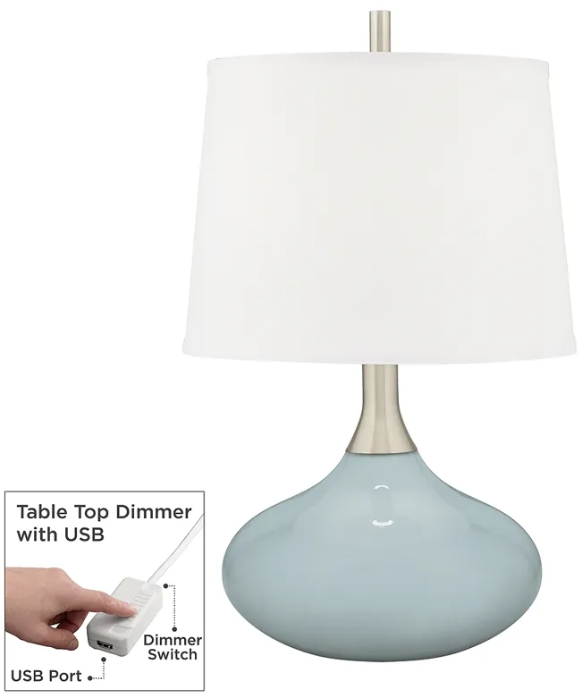 Rain Felix Modern Blue Gray Table Lamp with Table Top Dimmer