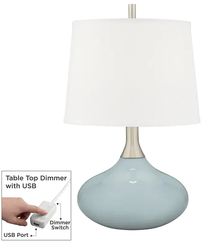 Color Plus Felix 24" High Rain Blue Table Lamp with USB Dimmer