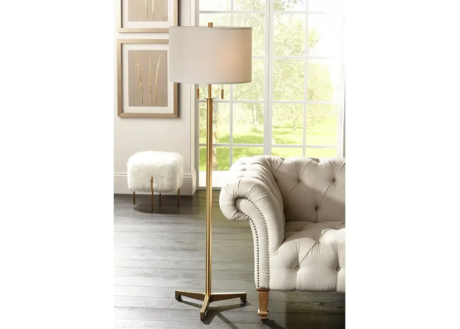 Possini Euro Encino 60" Antique Brass Modern Tripod Floor Lamp