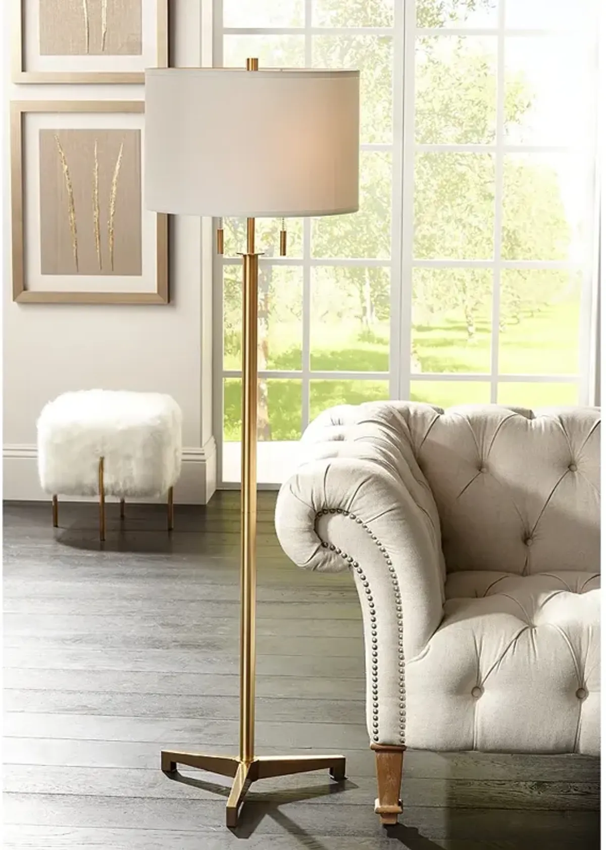 Possini Euro Encino 60" Antique Brass Modern Tripod Floor Lamp