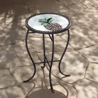 Beige Pineapple Mosaic Round Outdoor Accent Table