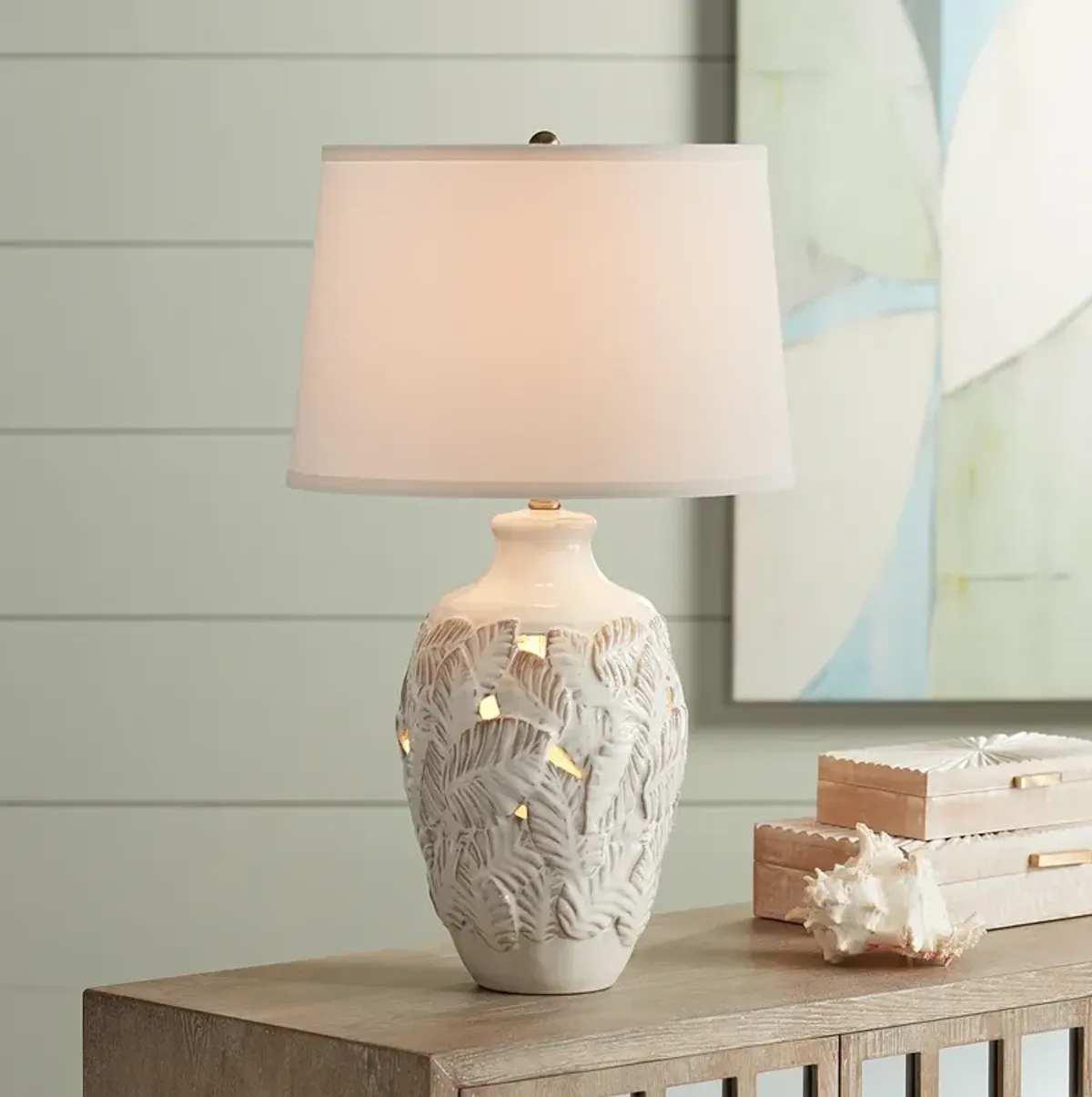 Palm Bay Beige Almond Table Lamp with Night Light