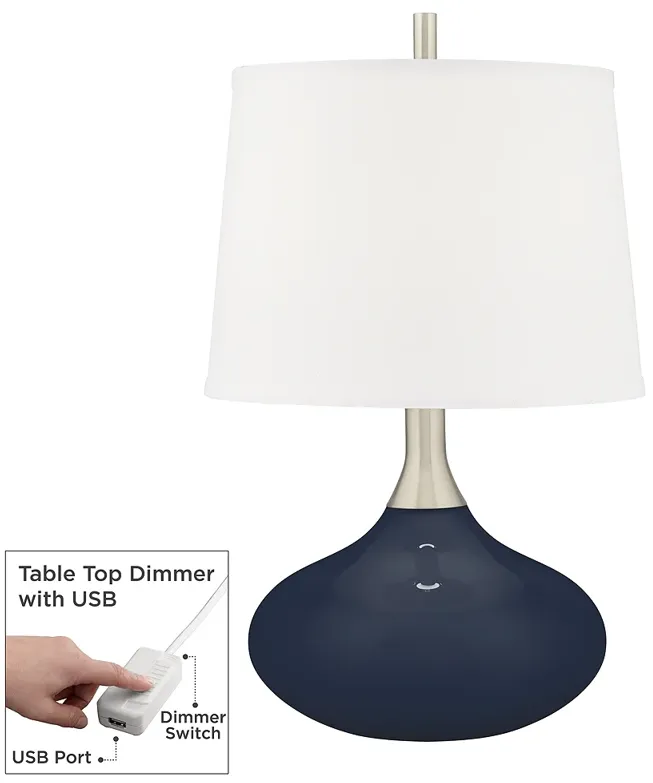 Color Plus Felix 24" Naval Blue Modern Table Lamp with USB Dimmer