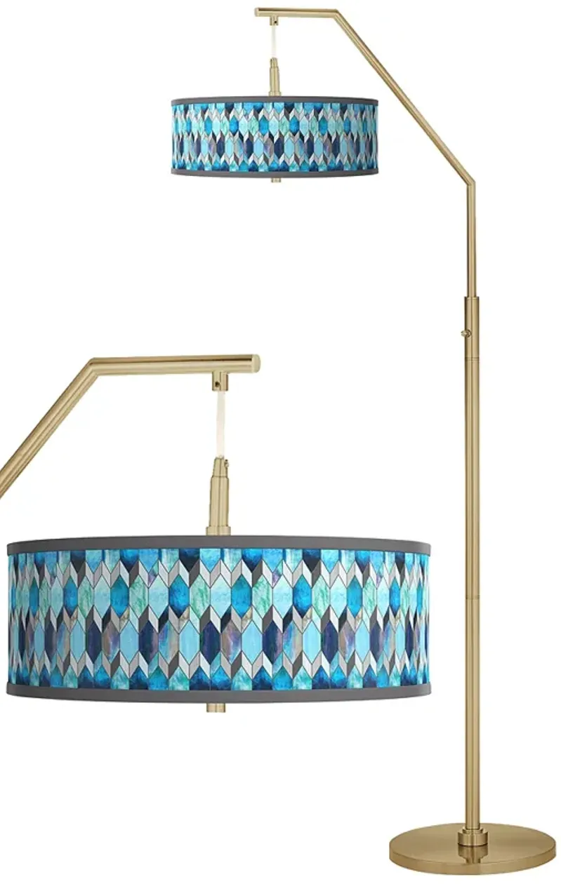 Blue Tiffany Giclee Warm Gold Arc Floor Lamp