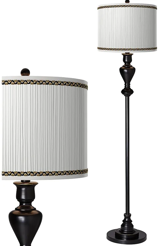 Faux Pleated Giclee Print Lamp Shade with Black Bronze Floor Lamp