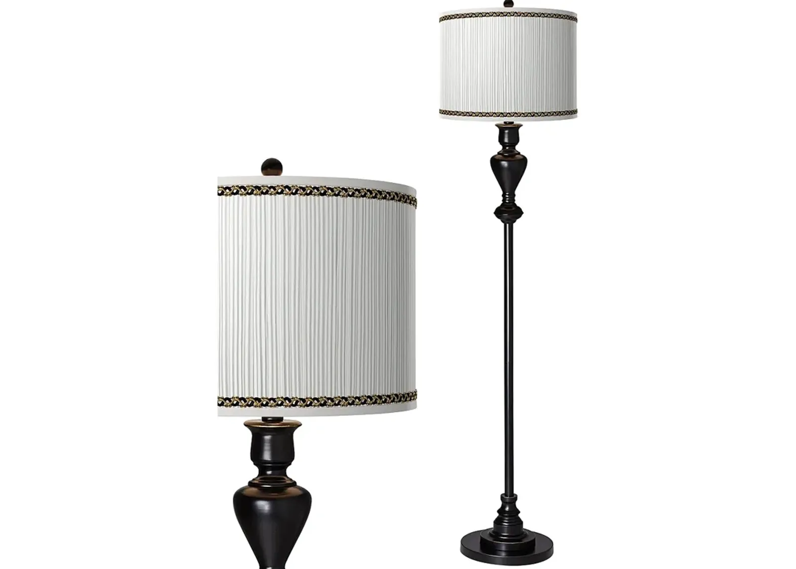 Faux Pleated Giclee Print Lamp Shade with Black Bronze Floor Lamp