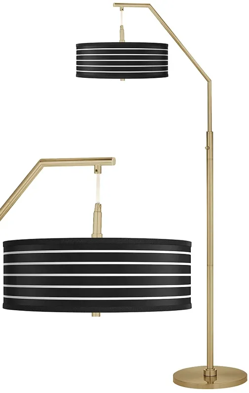 Bold Black Stripe Giclee Warm Gold Arc Floor Lamp