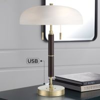 Possini Euro Wyndham Desk Lamp with Glass Shade and Dual USB Ports