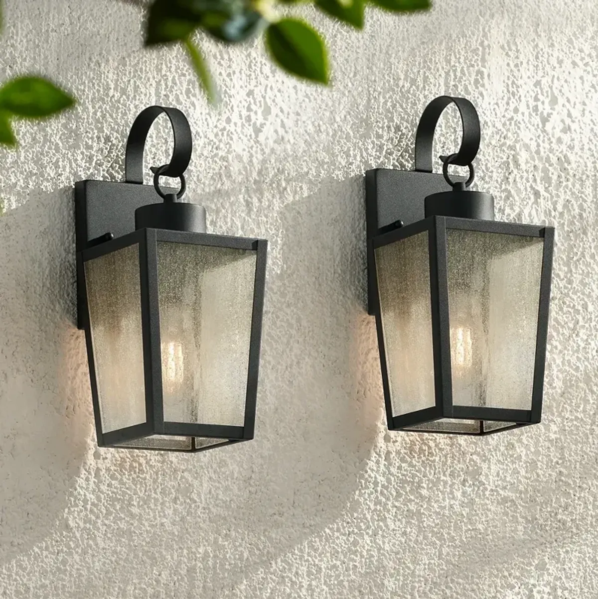 Thebes 13 1/4" High Textured Black Outdoor Wall Light Set of 2