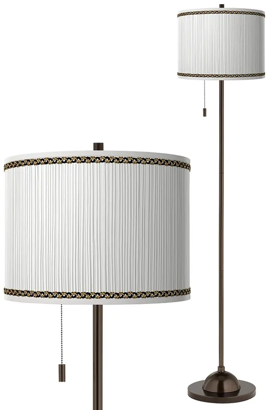 Faux Pleated Giclee Print Lamp Shade with Bronze Finish Club Floor Lamp