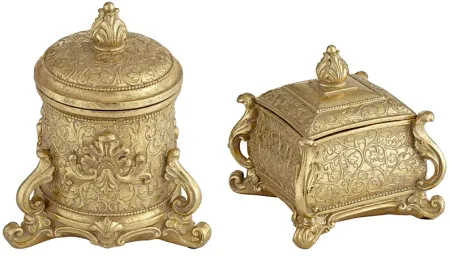 Britton Antiqued Gold Openwork Jewelry Boxes Set of 2