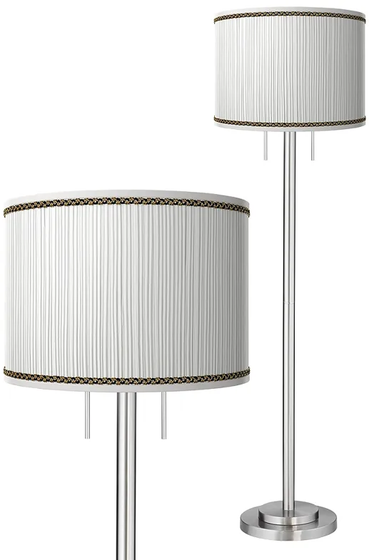 Faux Pleated Giclee Print Lamp Shade with Brushed Nickel Garth Floor Lamp
