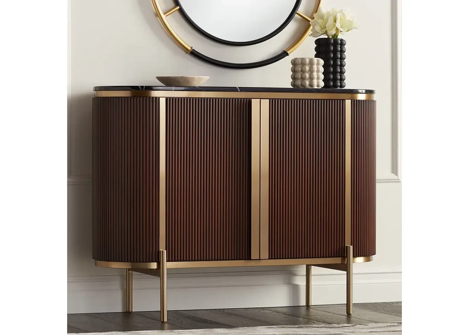 55 Downing Street Ludwig 47 1/4" Brown and Black Marble Accent Chest